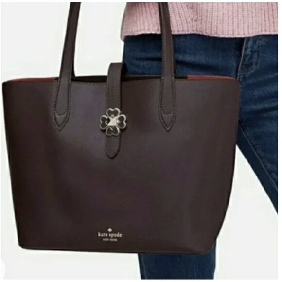 KATE SPADE Kaci Chocolate Cherry Leather Large Tote Shoulder Bag COA - Picture 14 of 16